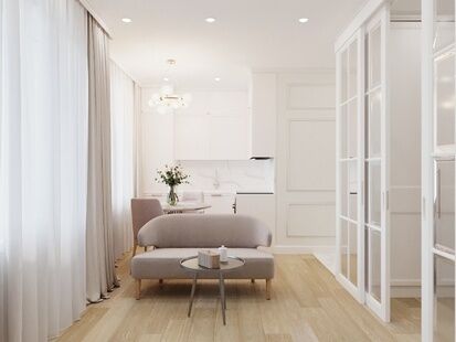 Фото № 4: Дизайн-проект однокомнатной квартиры 32.32  м² Современная классика для ЖК Солнечная система