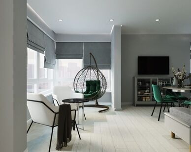 Фото № 1: Дизайн-проект трехкомнатной квартиры 91.27  м² стиль Модернизм для ЖК Чемпионский