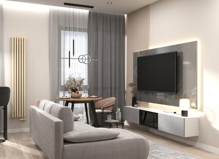 Фото № 1: Дизайн-проект трехкомнатной квартиры 58.2  м² стиль Модернизм для ЖК Павелецкая Сити