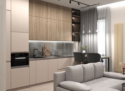 Фото № 3: Дизайн-проект трехкомнатной квартиры 58.2  м² стиль Модернизм для ЖК Павелецкая Сити