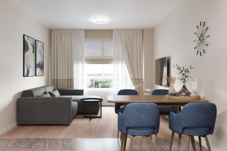 Фото № 5: Дизайн-проект трехкомнатной квартиры 56.34  м² Современный стиль для ЖК ПИК