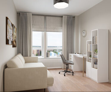 Фото № 4: Дизайн-проект трехкомнатной квартиры 56.34  м² Современный стиль для ЖК ПИК