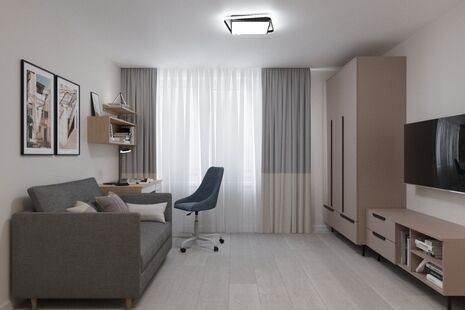 Фото № 4: Дизайн-проект однокомнатной квартиры 34.52  м² Современный стиль для ЖК Московский