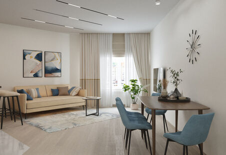 Фото № 1: Дизайн-проект трехкомнатной квартиры 97.74  м² Современный стиль для ЖК Фобос