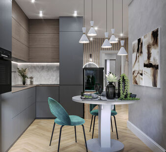 Фото № 1: Дизайн-проект однокомнатной квартиры 38.35  м² Современный стиль для ЖК Новая Рига