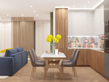 Фото № 5: Дизайн-проект трехкомнатной квартиры 75.0  м² Современный стиль для ЖК Квартал на Никулинской