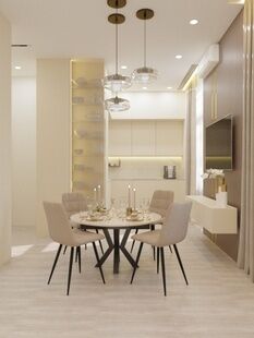 Фото № 1: Дизайн-проект однокомнатной квартиры 42.2  м² стиль Модернизм для ЖК Видный Город