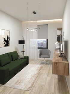 Фото № 2: Дизайн-проект трехкомнатной квартиры 60.2  м² стиль Модернизм для ЖК Balance