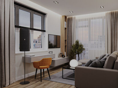 Фото № 1: Дизайн-проект трехкомнатной квартиры 63.5  м² Современный стиль для ЖК Парк Легенд