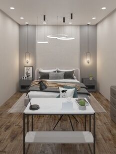 Фото № 1: Дизайн-проект однокомнатной квартиры 42.6  м² стиль Модернизм для ЖК Эко-град на Микояна