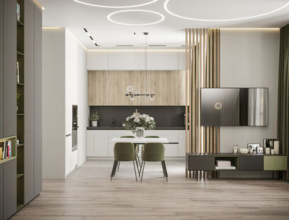 Фото № 1: Дизайн-проект четырехкомнатной квартиры 97.48  м² стиль Модернизм для ЖК Огни