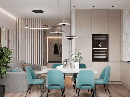 Фото № 4: Дизайн-проект трехкомнатной квартиры 70.52  м² стиль Модернизм для ЖК Филатов Луг