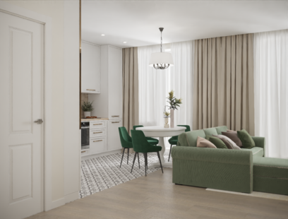 Фото № 3: Дизайн-проект двухкомнатной квартиры 64.75  м² Современный стиль для ЖК Дом на Набережной