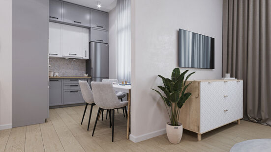 Фото № 6: Дизайн-проект однокомнатной квартиры 45.03  м² Скандинавский стиль для ЖК Серебряные Росы