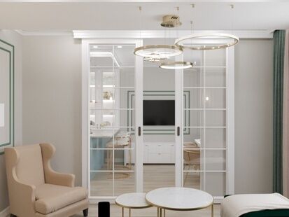 Фото № 2: Дизайн-проект трехкомнатной квартиры 86.9  м² стиль Модернизм для ЖК Мещерский Лес