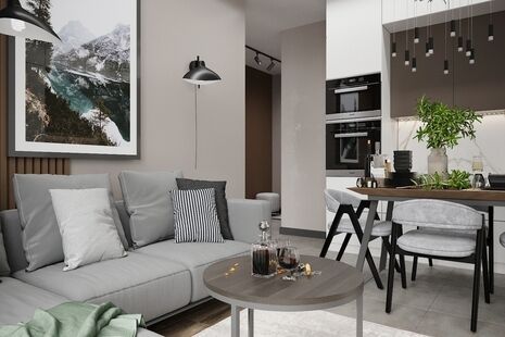 Фото № 1: Дизайн-проект двухкомнатной квартиры 48.0  м² Стиль Модернизм для ЖК Хорошевский