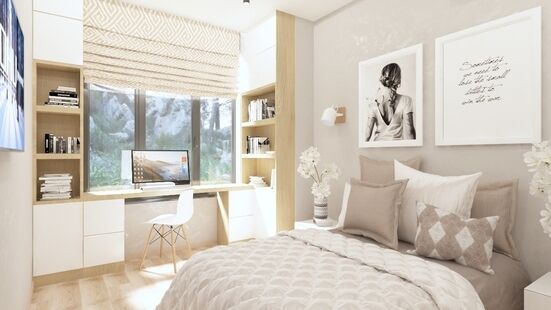 Фото № 1: Дизайн-проект однокомнатной квартиры 33.87  м² Стиль Модернизм для ЖК Водный