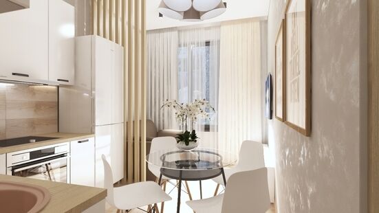 Фото № 4: Дизайн-проект однокомнатной квартиры 33.87  м² Стиль Модернизм для ЖК Водный