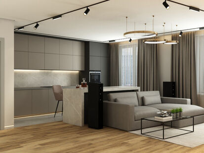 Фото № 1: Дизайн-проект трехкомнатной квартиры 92.68  м² стиль Модернизм для ЖК Приморский Квартал