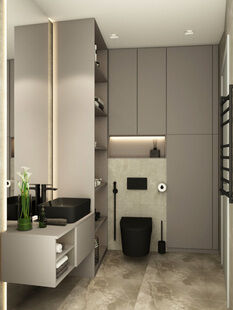 Фото № 2: Дизайн-проект трехкомнатной квартиры 92.68  м² стиль Модернизм для ЖК Приморский Квартал