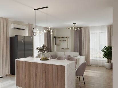 Фото № 2: Дизайн-проект трехкомнатной квартиры 75.34  м² стиль Модернизм для ЖК Бусиновский парк