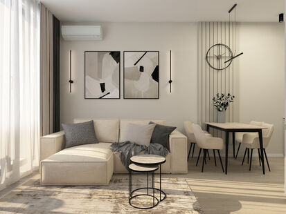 Фото № 5: Дизайн-проект двухкомнатной квартиры 48.61  м² стиль Модернизм для ЖК Событие