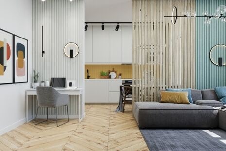 Фото № 1: Дизайн-проект трехкомнатной квартиры 75.8  м² стиль Модернизм для ЖК Румянцево Парк