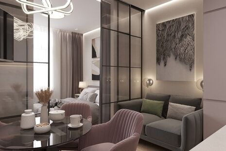 Фото № 2: Дизайн-проект двухкомнатной квартиры 45.0  м² стиль Модернизм для ЖК Малахит