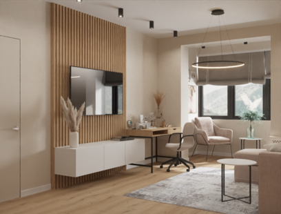 Фото № 2: Дизайн-проект двухкомнатной квартиры 53.92  м² стиль Модернизм для ЖК Московский