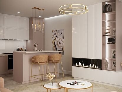 Фото № 1: Дизайн-проект двухкомнатной квартиры 46.37  м² Стиль Современная классика для ЖК Волжский парк