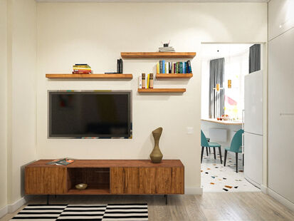 Фото № 5: Дизайн-проект однокомнатной квартиры 34.45  м² Современный стиль для ЖК Квартал Европа