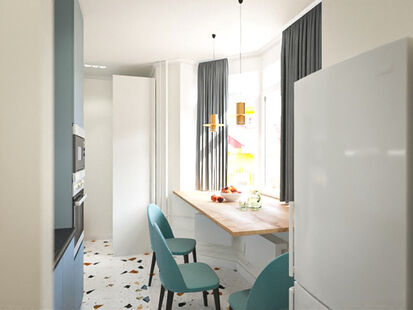 Фото № 6: Дизайн-проект однокомнатной квартиры 34.45  м² Современный стиль для ЖК Квартал Европа