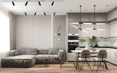 Фото № 1: Дизайн-проект трехкомнатной квартиры 55.6  м² Современный стиль для ЖК Селигер Сити