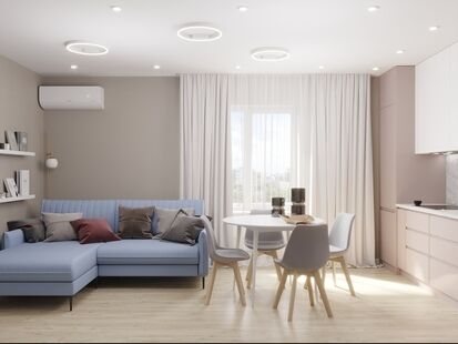 Фото № 1: Дизайн-проект однокомнатной квартиры 26.38  м² Современный стиль для ЖК в г. Дзержинск