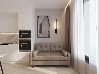 Фото № 3: Дизайн-проект двухкомнатной квартиры 44.2  м² стиль Модернизм для ЖК Discovery