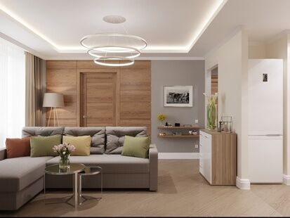 Фото № 1: Дизайн-проект однокомнатной квартиры 35.6  м² Скандинавский стиль для ЖК Соседи 2