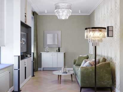 Фото № 1: Дизайн-проект пятикомнатной квартиры 110.81  м² стиль Современная классика для ЖК Молодая семья