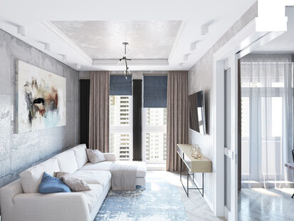 Фото № 1: Дизайн-проект евро двухкомнатной квартиры 65.0  м² стиль Лофт для ЖК Испанские кварталы