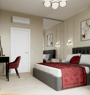 Фото № 1: Дизайн-проект спальни 15.3  м² стиль Современная классика для ЖК Хорошевский