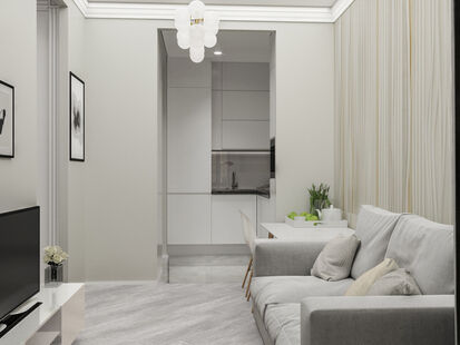 Фото № 2: Дизайн-проект зала 17.3  м² стиль Хай-тек для ЖК Алые паруса