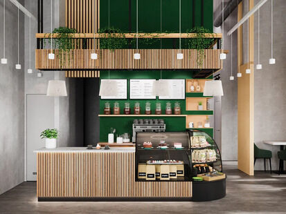 Фото № 2: Дизайн-проект коммерческого помещения 79.3  м² Стиль Лофт для кафе в г. долгопрудный