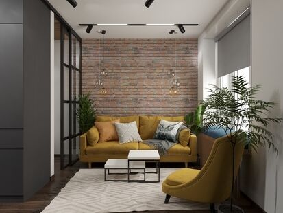 Фото № 1: Дизайн-проект однокомнатной квартиры 32.84  м² Стиль Лофт для ЖК Суханово Spa Deluxe