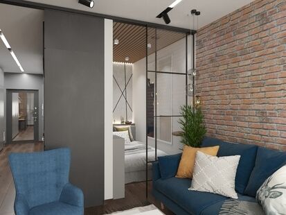 Фото № 2: Дизайн-проект однокомнатной квартиры 32.84  м² Стиль Лофт для ЖК Суханово Spa Deluxe