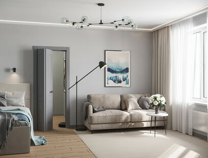 Фото № 1: Дизайн-проект однокомнатной квартиры 51.97  м² Современный стиль для ЖК Звезды столиц