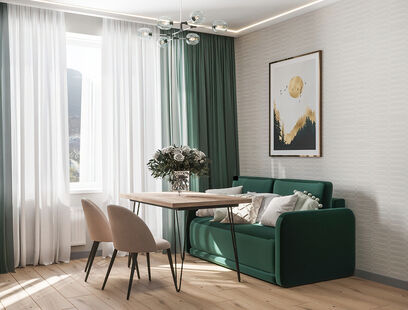 Фото № 6: Дизайн-проект однокомнатной квартиры 51.97  м² Современный стиль для ЖК Звезды столиц