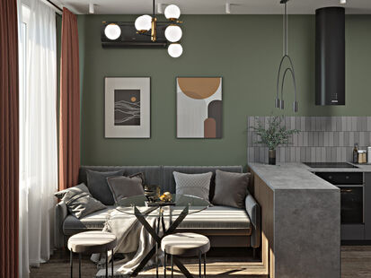 Фото № 5: Дизайн-проект однокомнатной квартиры 42.49  м² Современный стиль для ЖК Октябрьское поле