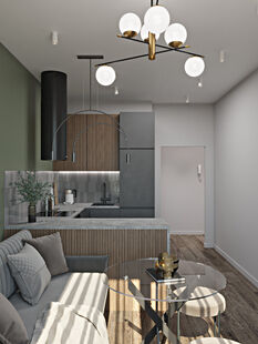 Фото № 4: Дизайн-проект однокомнатной квартиры 42.49  м² Современный стиль для ЖК Октябрьское поле