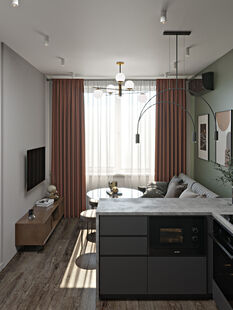 Фото № 2: Дизайн-проект однокомнатной квартиры 42.49  м² Современный стиль для ЖК Октябрьское поле