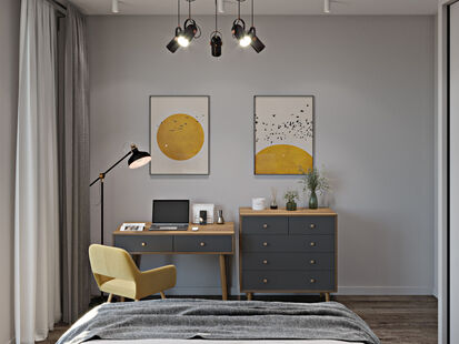 Фото № 6: Дизайн-проект однокомнатной квартиры 42.49  м² Современный стиль для ЖК Октябрьское поле