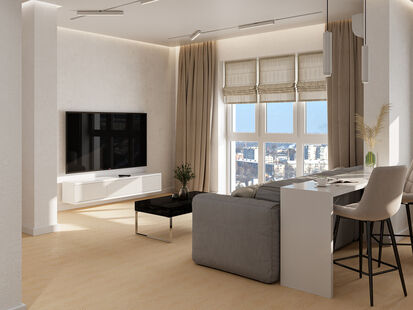 Фото № 2: Дизайн-проект четырехкомнатной квартиры 82.2  м² Современный стиль для ЖК Испанские кварталы